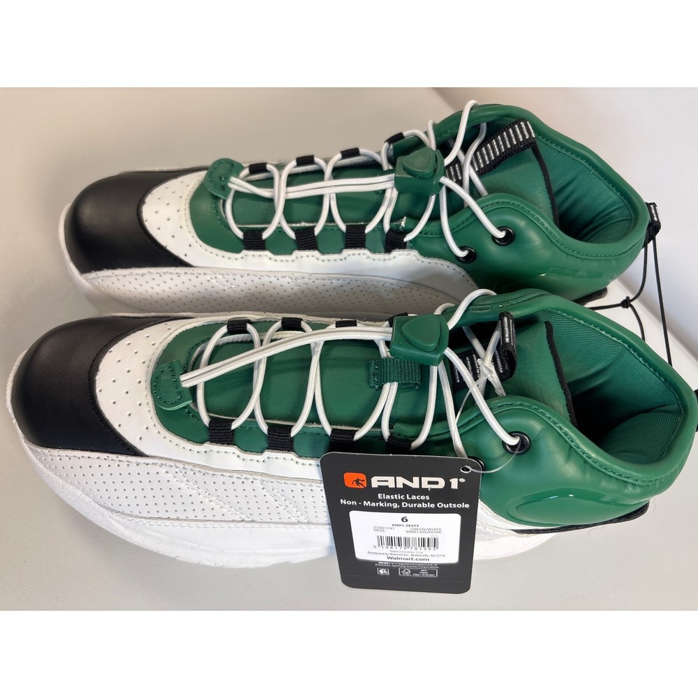 AND1 Boys Courtside Basketball Shoes Green White Black High Top Sneakers Size 6